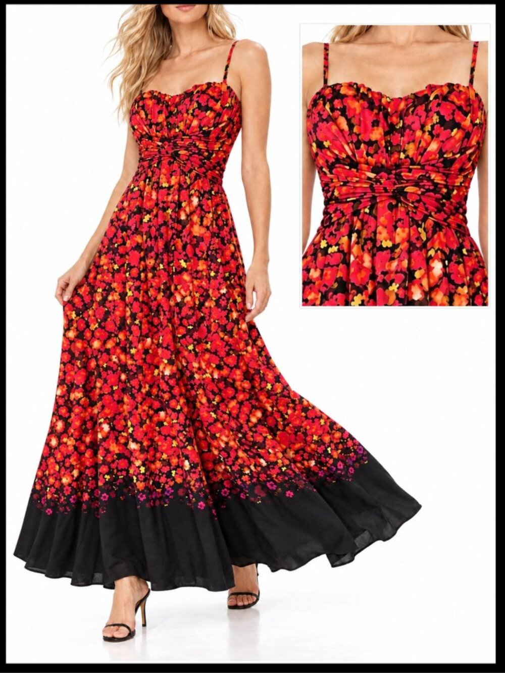 Jessica Simpson Maxi Dress Red Black Floral Corset S 6
